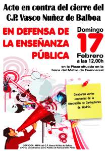 Acto contra el cierre del Vasco Nuñez 17 Febrero 2013